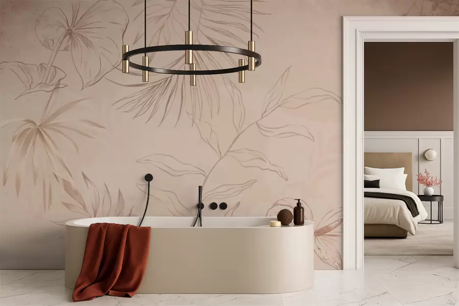 fototapeter Lineære planter på struktureret beige baggrund w05128