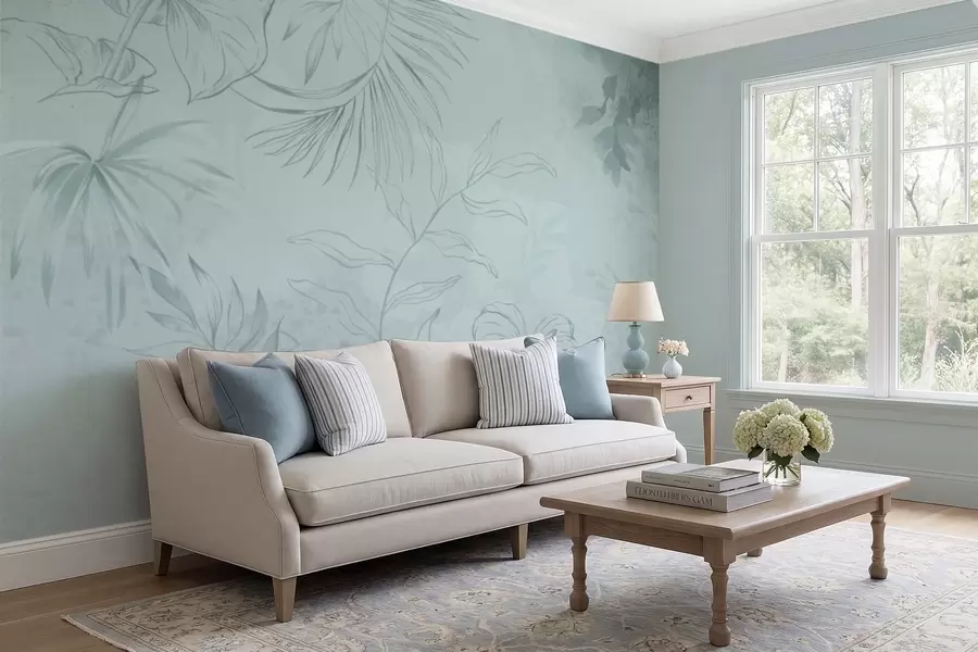 fototapeter Lineære planter på blød grønlig baggrund w05128v1