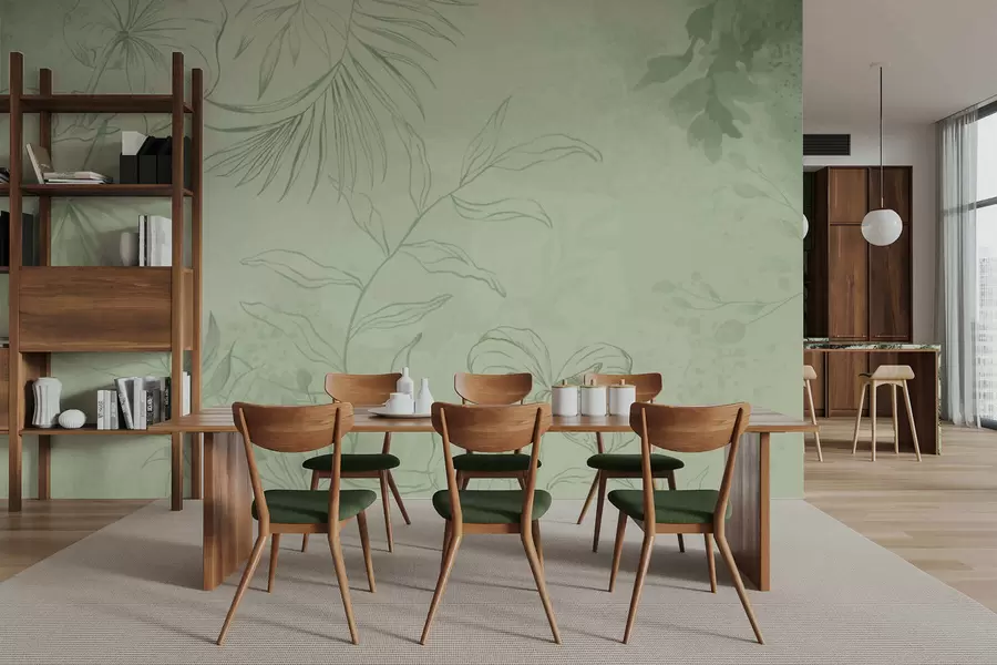 Murale Plantes linéaires sur fond bleu froid w05128v2