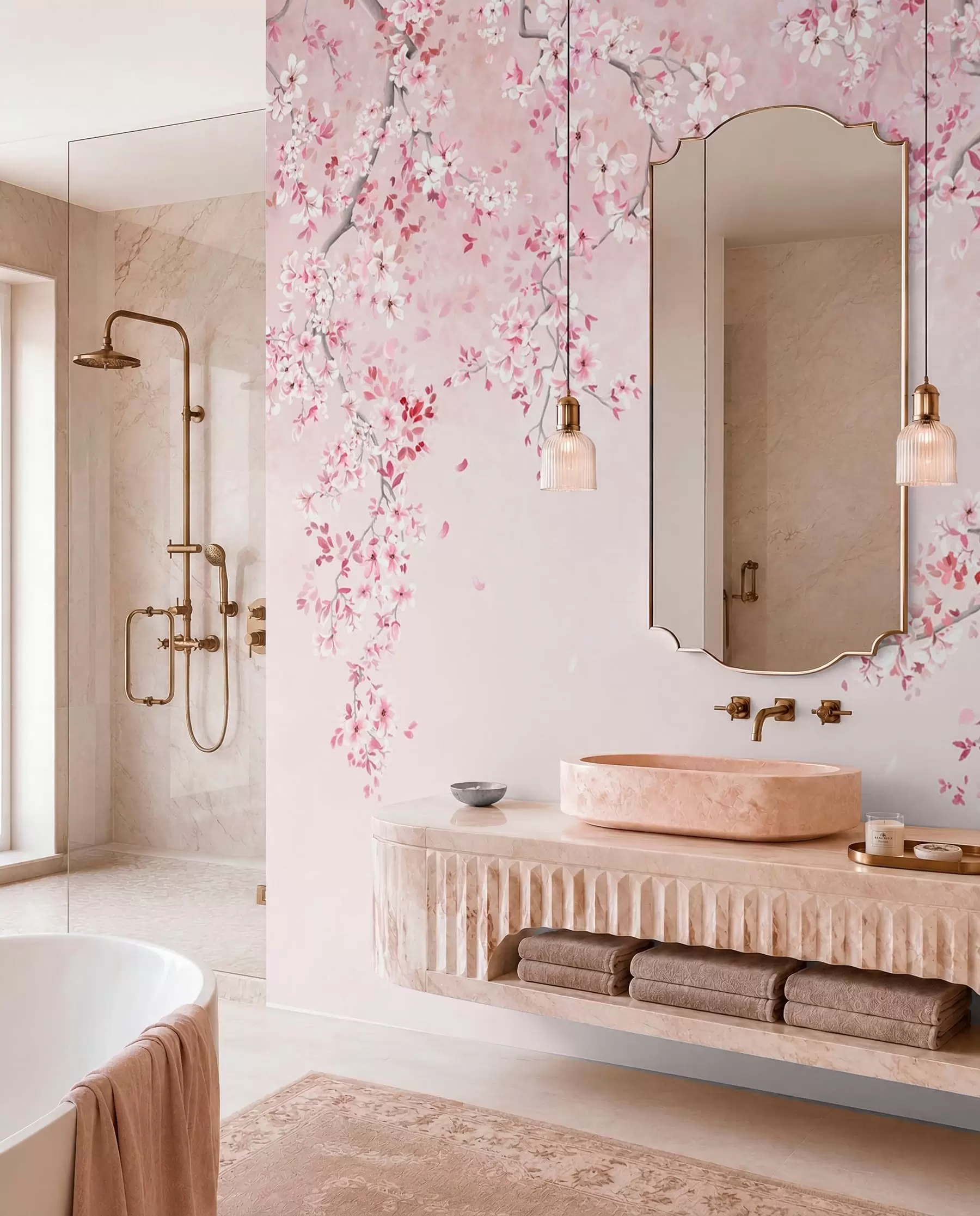 Murale Floraison en rose tendre w05129v1