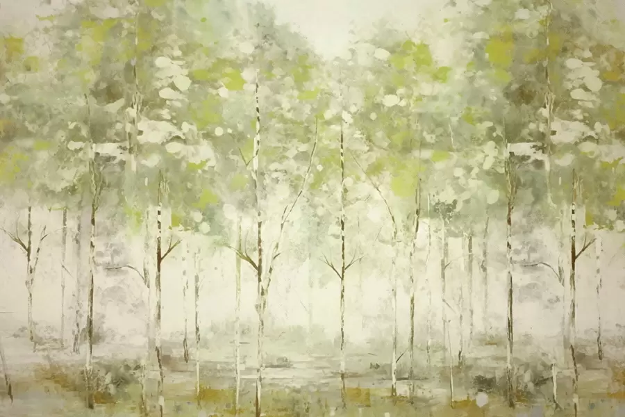 Murale Forêt stylisée avec des arbres élancés dans des tons verts w05221v1
