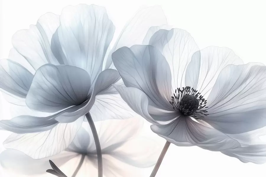 fototapeter Gennemsigtige blåhvide blomster på lys baggrund w09720