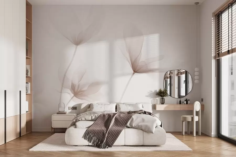 fototapeter Luftige beige blomster i minimalistisk lys stil w09734