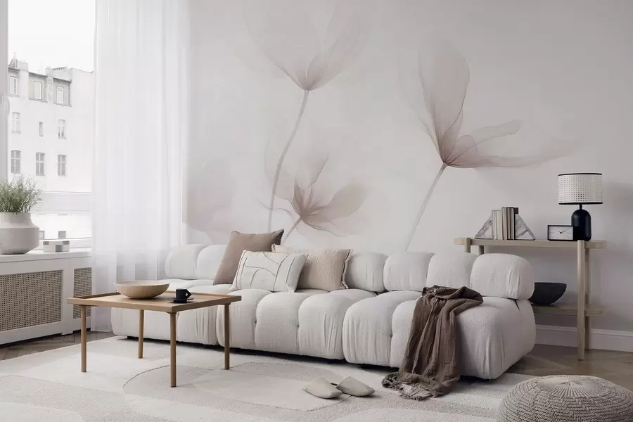 fototapeter Luftige beige blomster i minimalistisk lys stil w09734