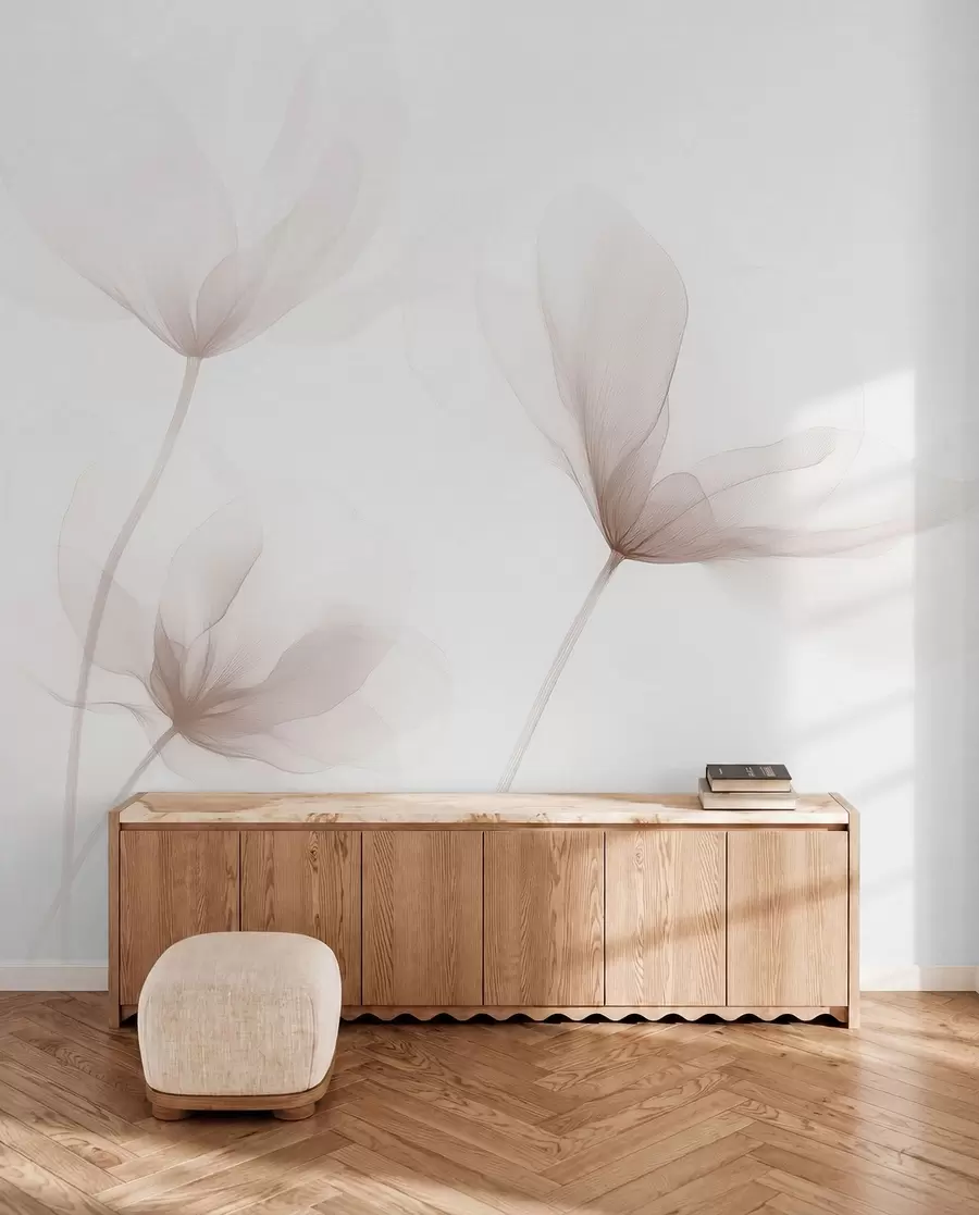 fototapeter Luftige beige blomster i minimalistisk lys stil w09734