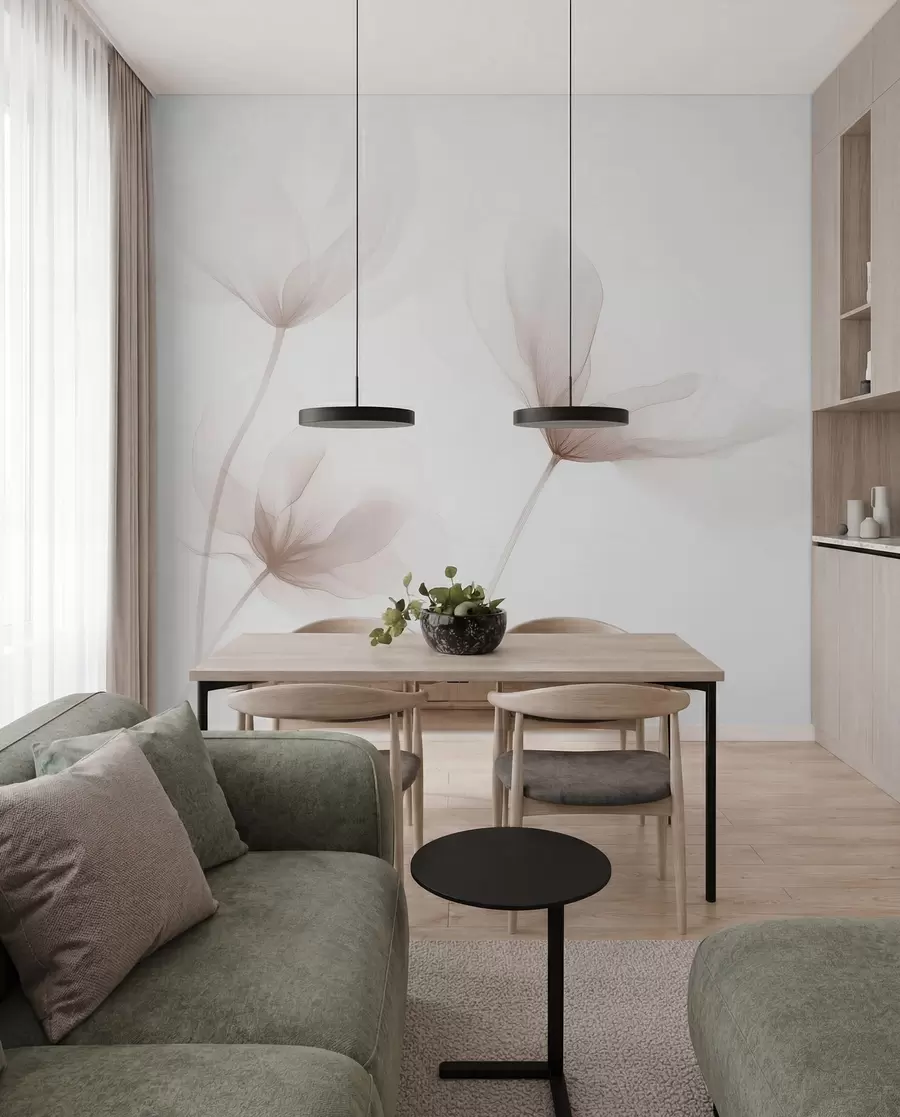 fototapeter Luftige beige blomster i minimalistisk lys stil w09734