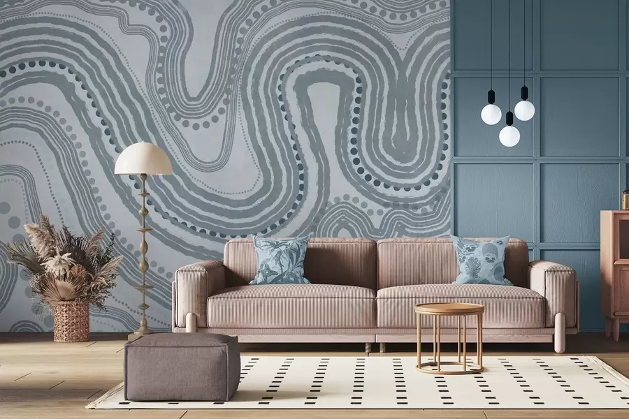 Fototapete Abstrakte blaue Wellenlinien und Punkte, moderne strukturierte Kunst w09747v3