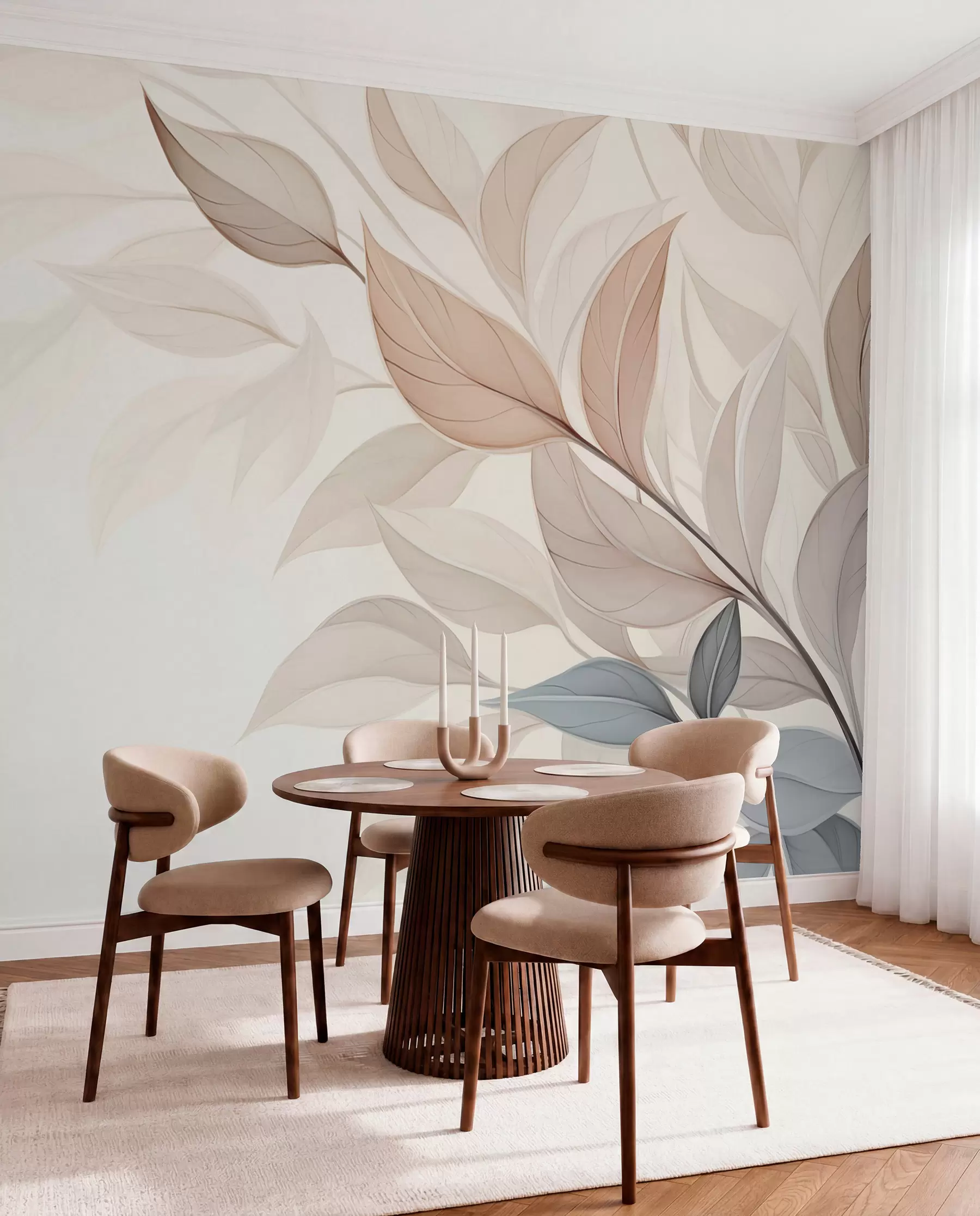 Murale Feuillages en rose poudré w05227