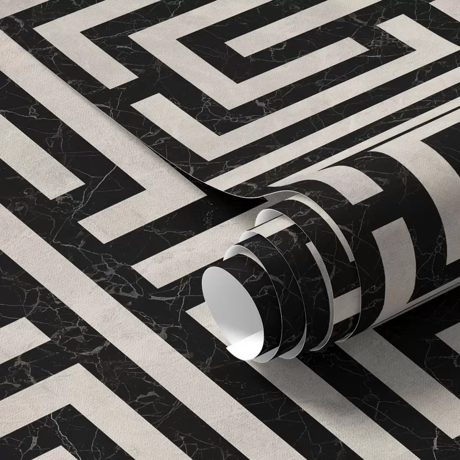 Murale Motif géométrique noir et blanc en forme de labyrinthe a01073