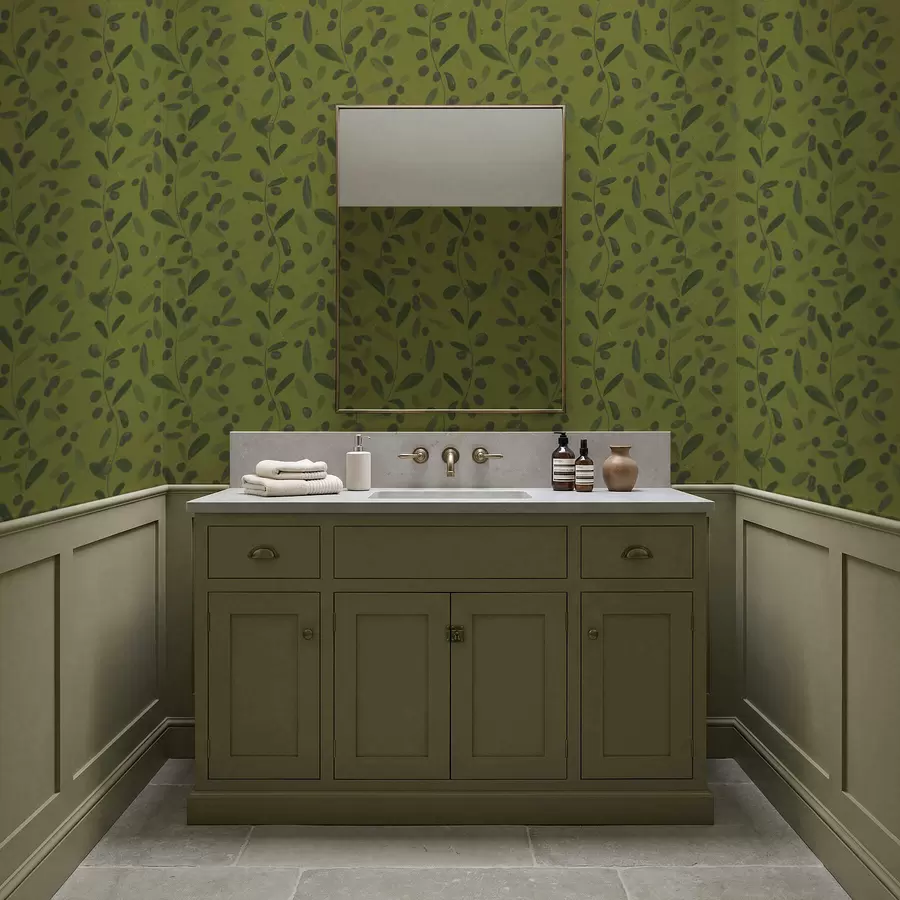 Fototapete Grüne Zweige mit Blättern und Beeren auf Olivenbaum a01113