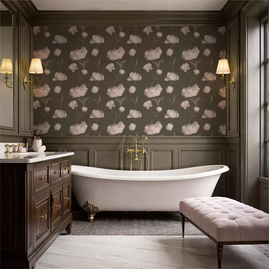 Fototapete Zartrosa Pfingstrosen auf dunklem Hintergrund a01114v1