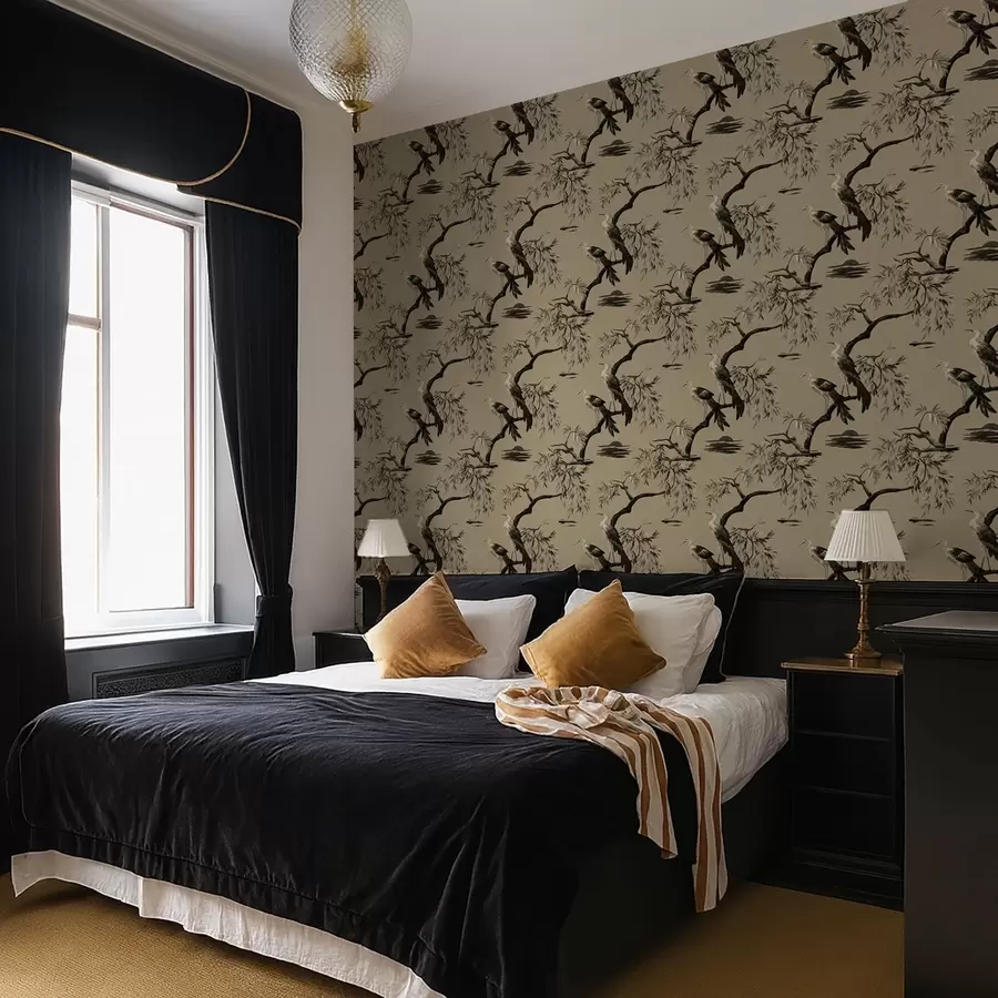 Fototapete Vögel auf einem Ast in monochromen Farbtönen a01116v2