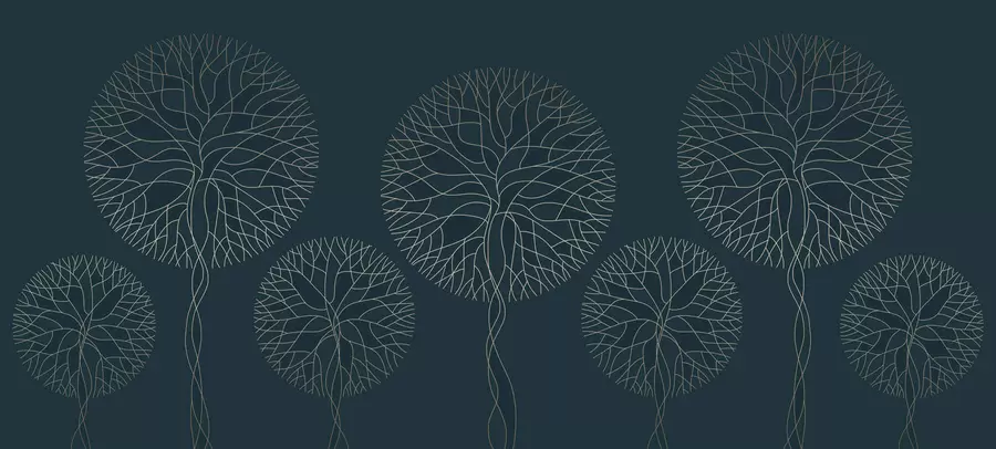 Murale Arbres fantaisistes aux couronnes luxuriantes dans d'élégants tons émeraude foncé w05213