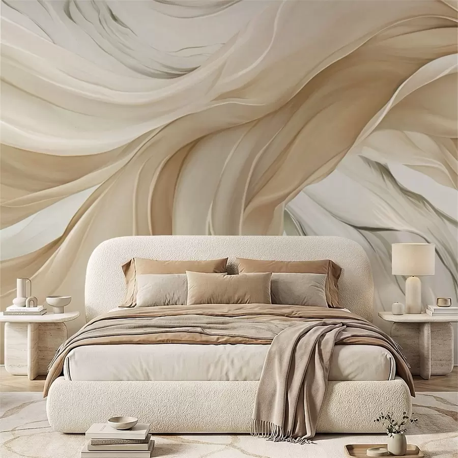 Murale Vagues fluides de tissu beige w05152