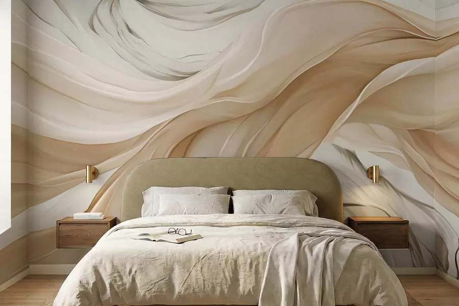 Murale Vagues fluides de tissu beige w05152