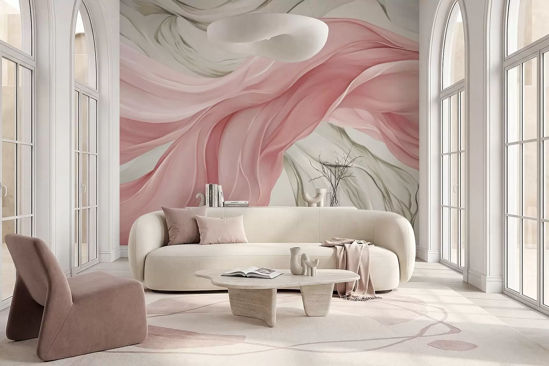 Murale Vagues de tissu rose fluide w05152v2