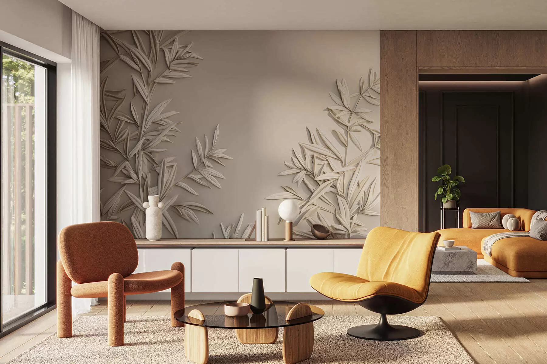 fototapeter Efterligning af basreliefblade w05244