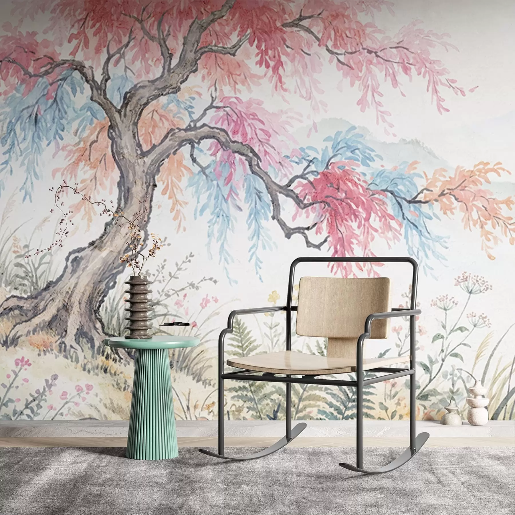 Murale Jardin coloré peint sur un mur en béton w05246