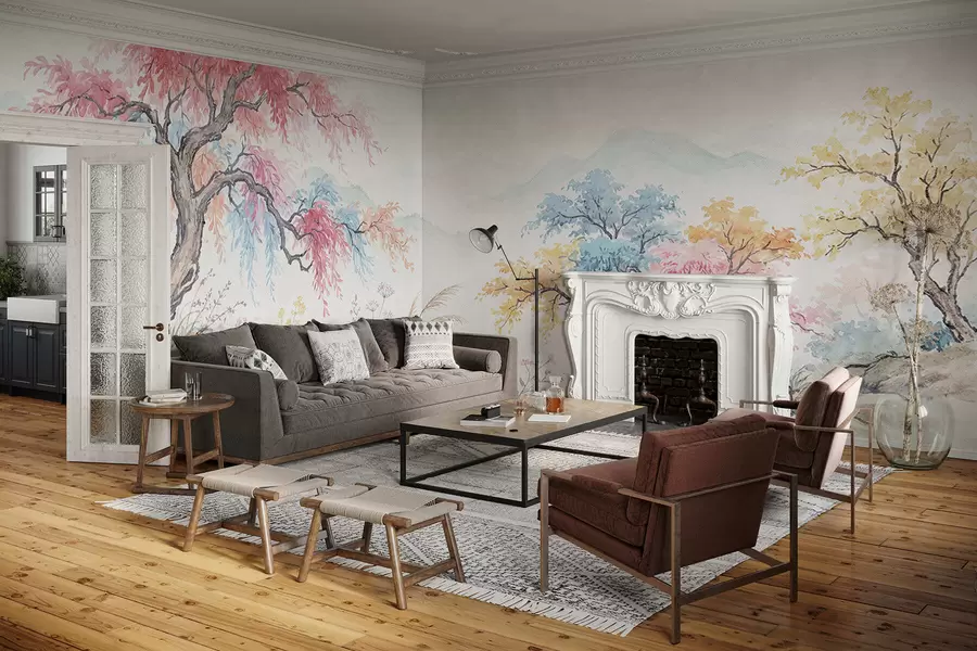 Murale Jardin coloré peint sur un mur en béton w05246