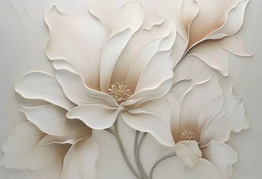 Murale Gros plan sur un relief floral beige en relief w05269