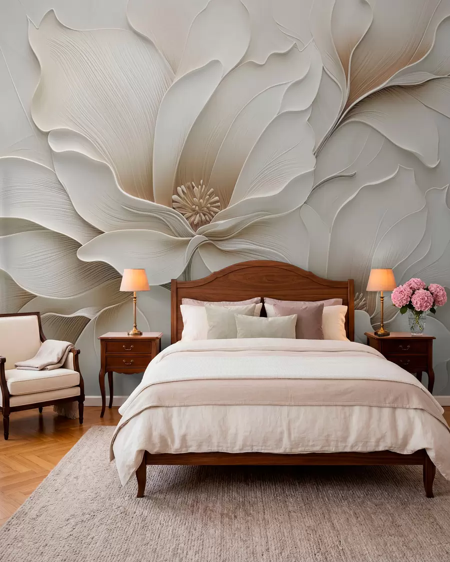 fototapeter Præget beige blomsterrelief nærbillede w05269