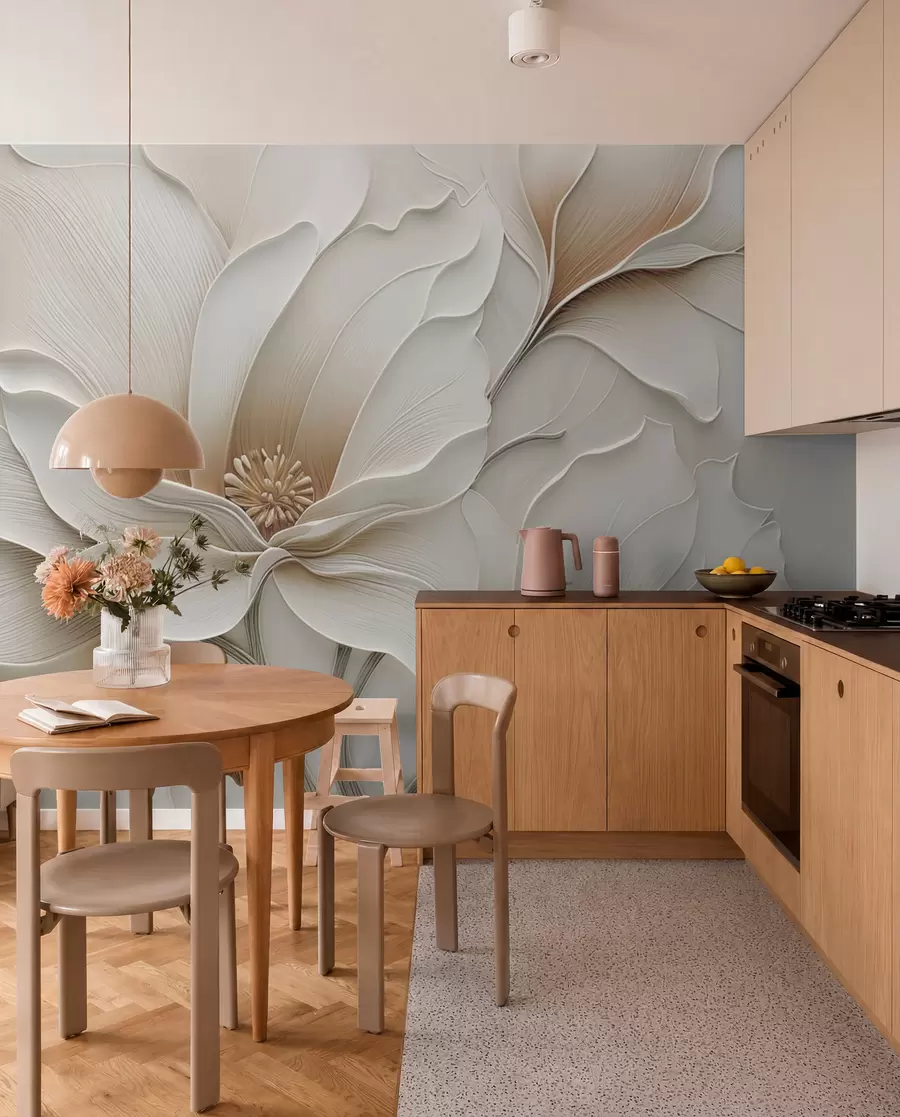 fototapeter Præget beige blomsterrelief nærbillede w05269
