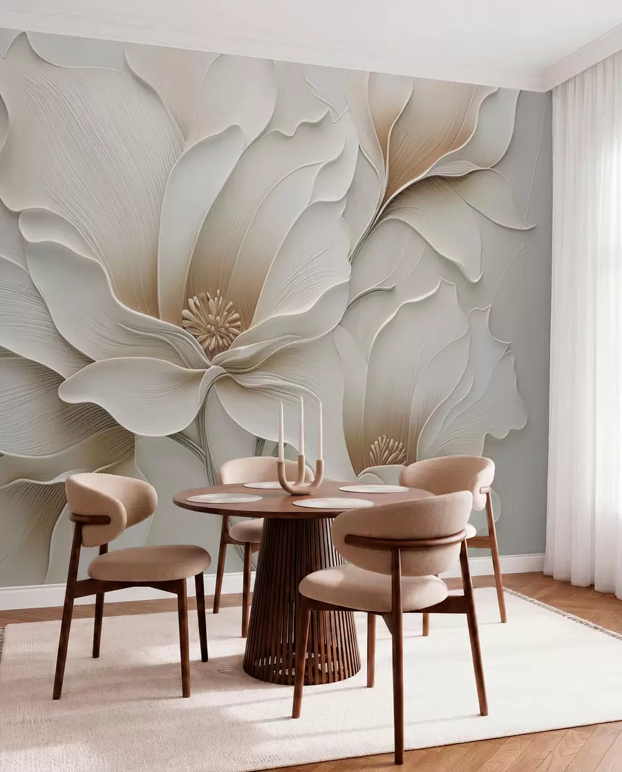 fototapeter Præget beige blomsterrelief nærbillede w05269