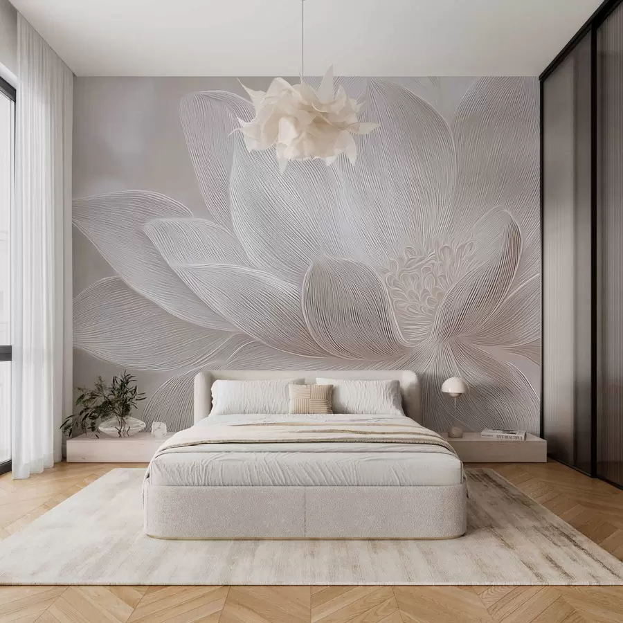 Murale Vagues abstraites fluides dans des tons beige clair w05266