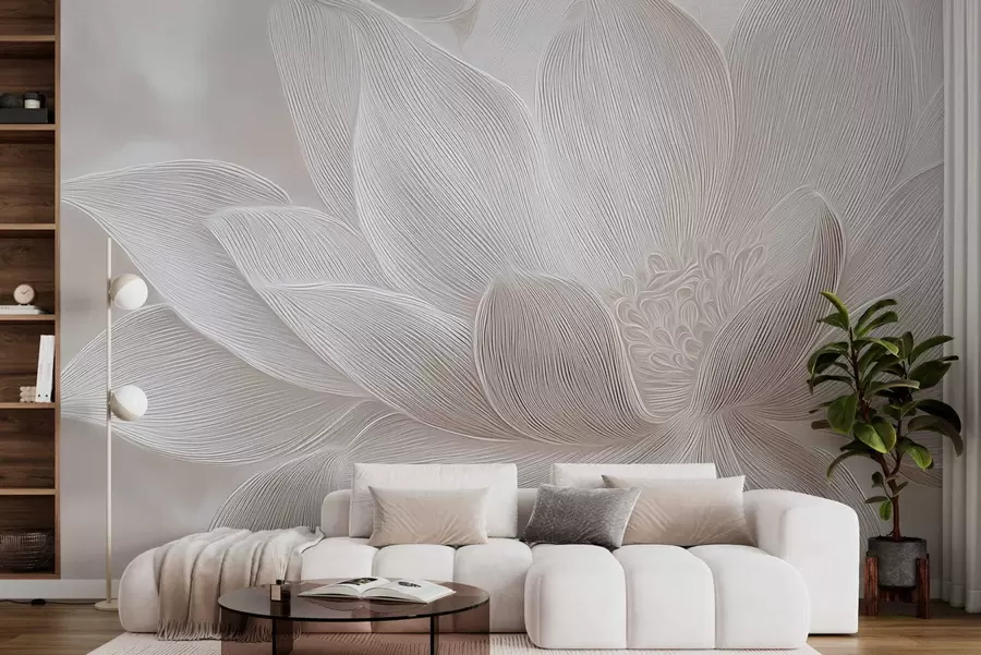 Murale Vagues abstraites fluides dans des tons beige clair w05266