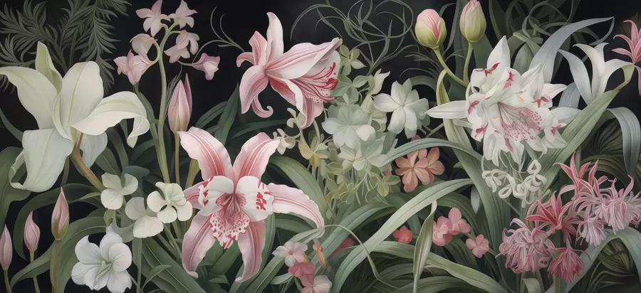 Murale De magnifiques fleurs sur fond sombre w05278