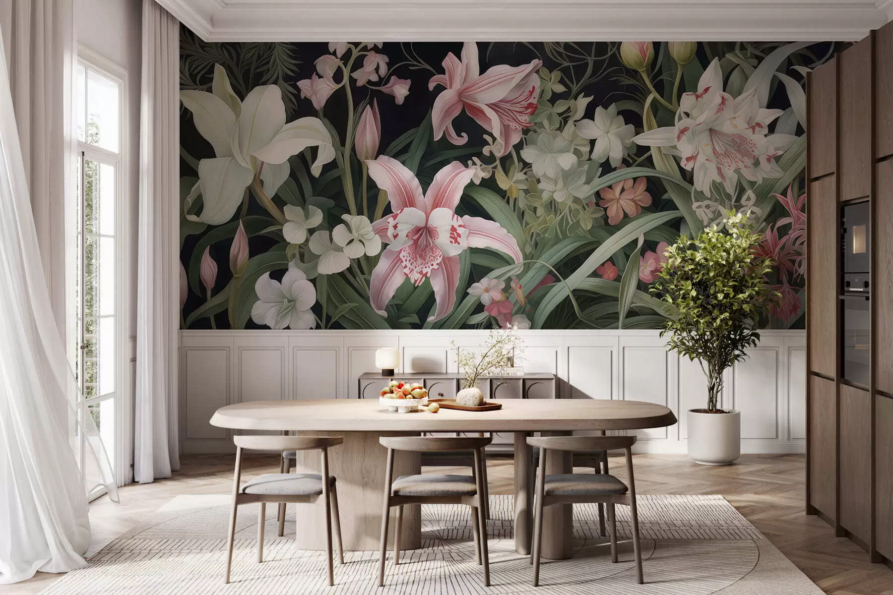 Murale De magnifiques fleurs sur fond sombre w05278