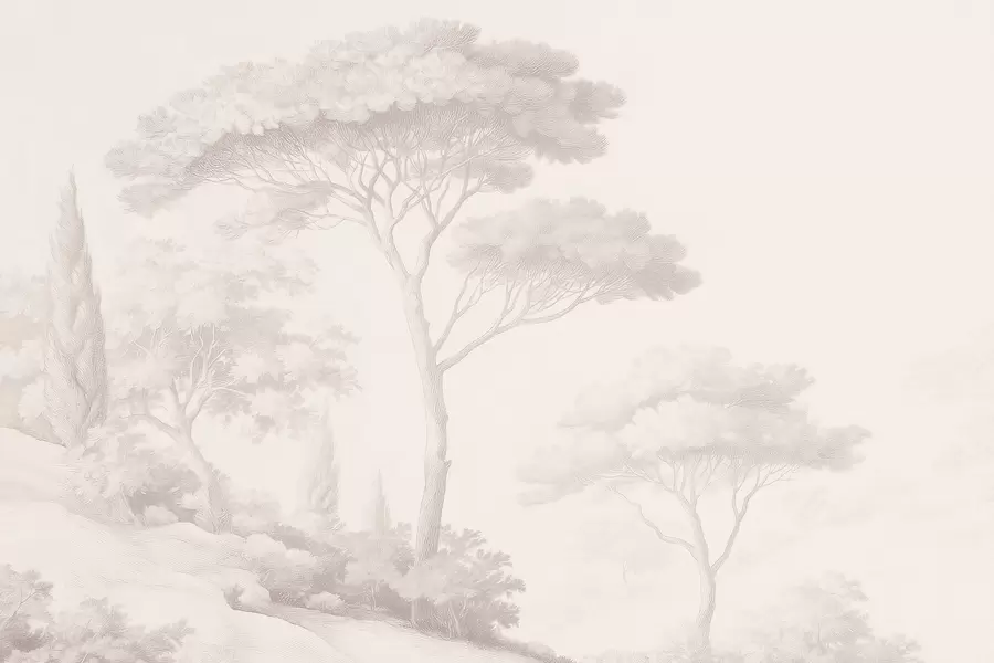 fototapeter Roligt skovlandskab i en beige farvepalet w09685