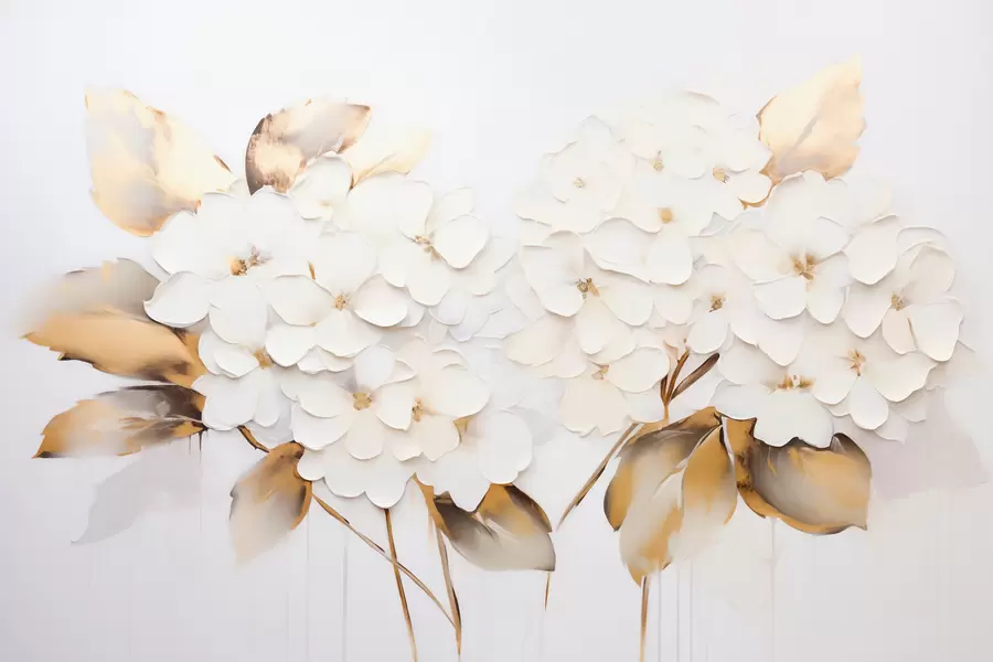 Murale Hortensias luxueux aux feuilles jaunes w09711