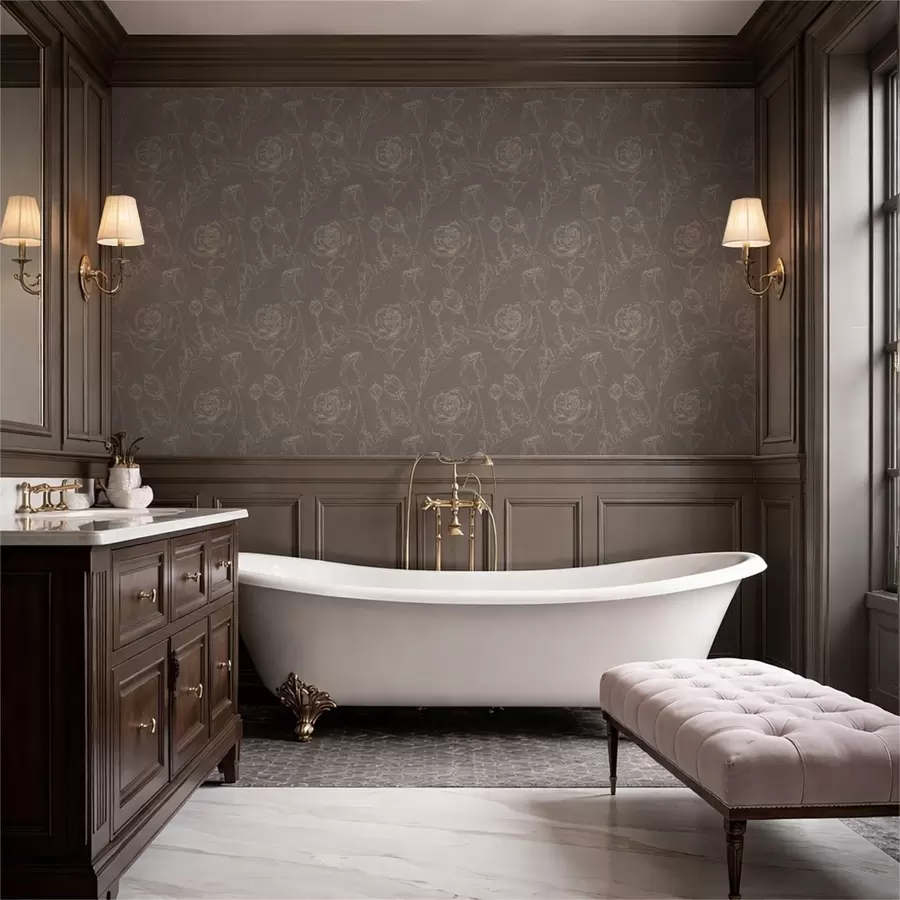 fototapeter Mørkerødt mønster på brun baggrund a01124v1