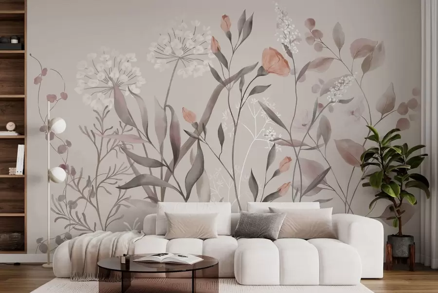 Murale Plantes sauvages aériennes aux tons pastel w05154