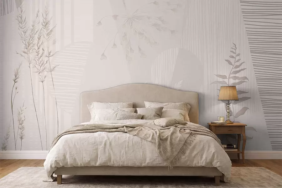 Murale Composition minimaliste avec des herbes et des formes w05318