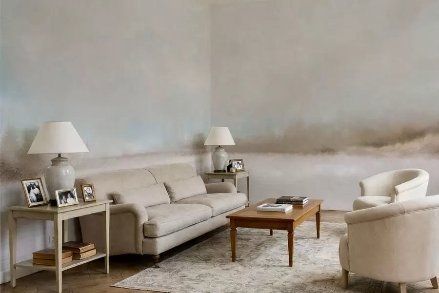 fototapeter Tåget landskab med sø og skov w05319