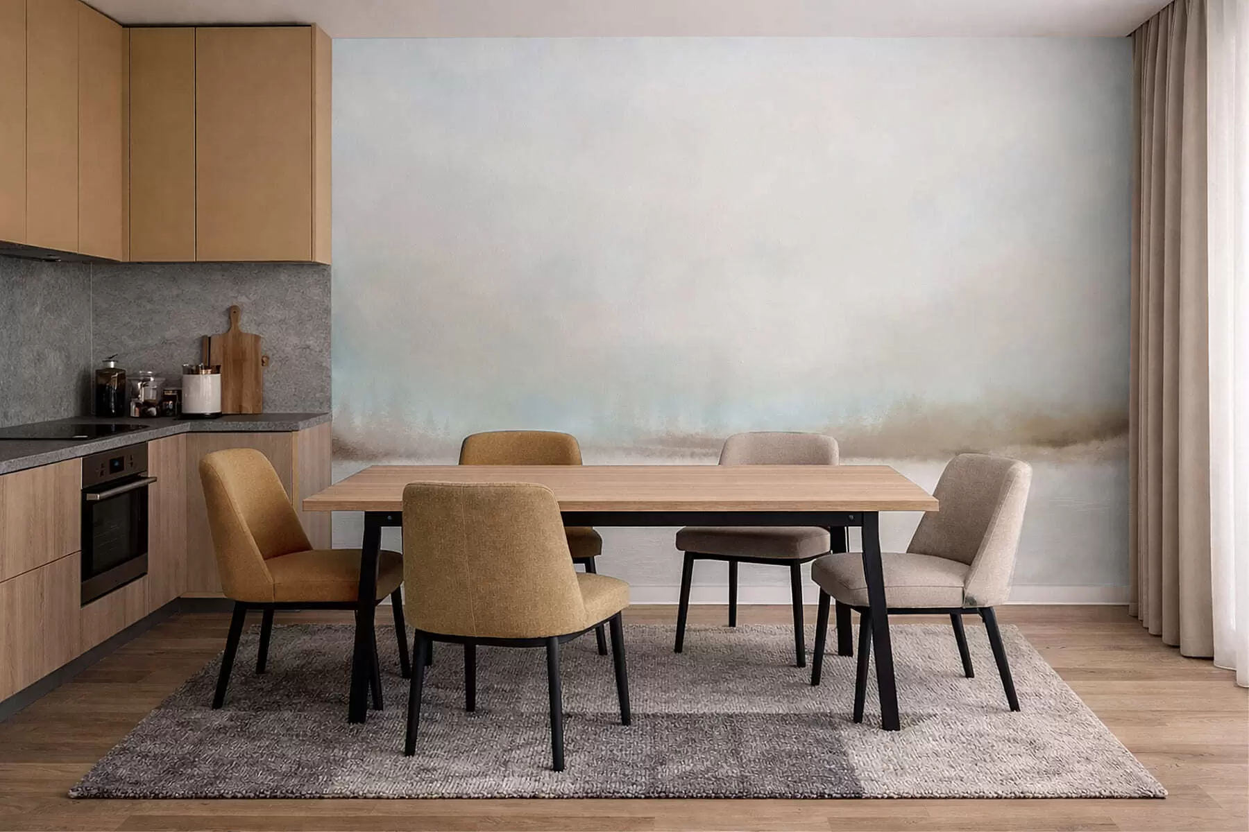 fototapeter Tåget landskab med sø og skov w05319