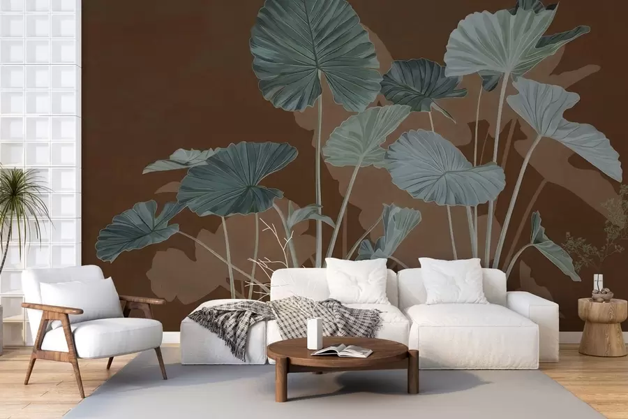 fototapeter Have med malede lotusblomster w05364v1