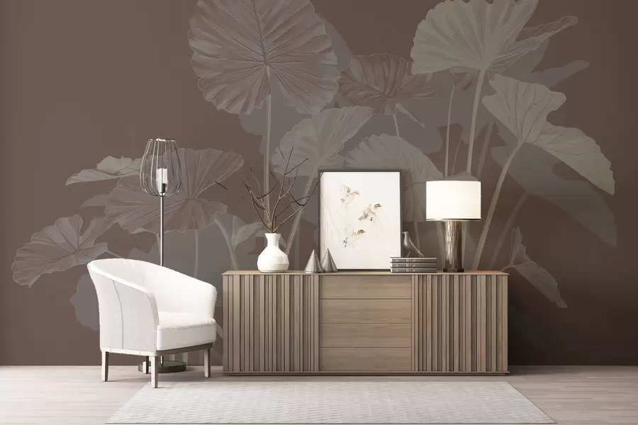 fototapeter Have med malede lotusblomster w05364v2