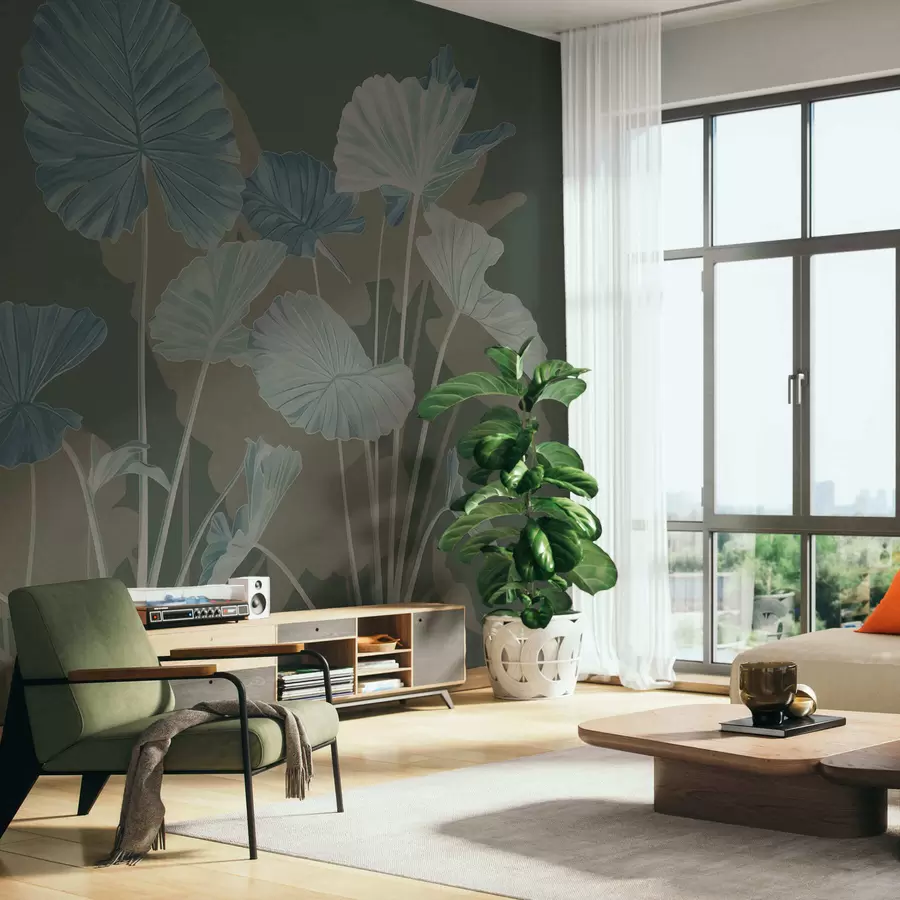 fototapeter Have med malede lotusblomster w05364v3