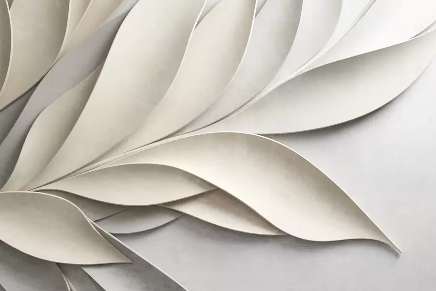 Murale Feuilles abstraites en beige et gris, art moderne texturé w09769