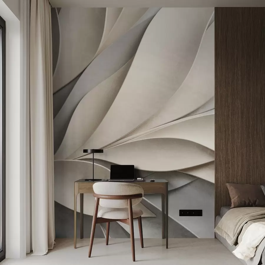 Fototapete Abstrakte Blätter in Beige und Grau, strukturierte moderne Kunst w09769