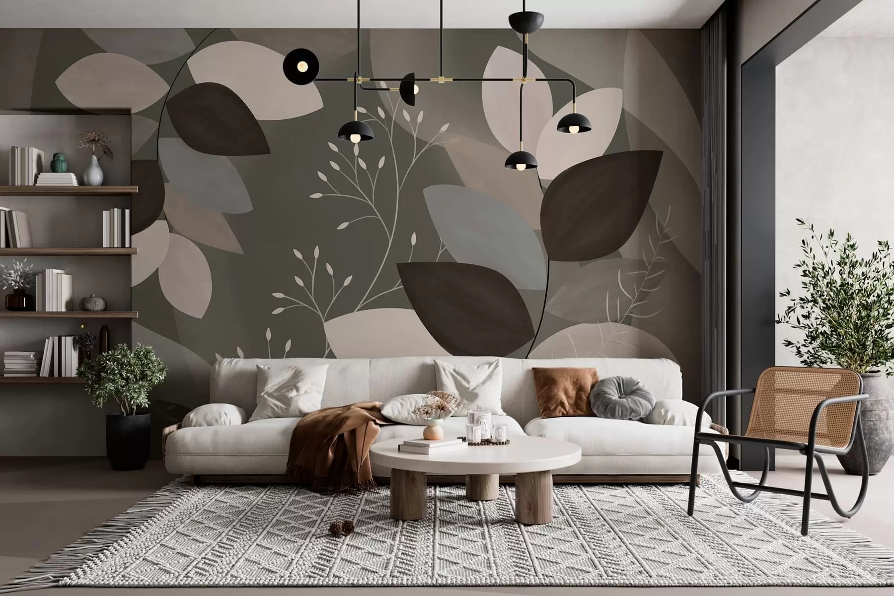 Murale feuilles et herbes aux teintes sombres w05237v1