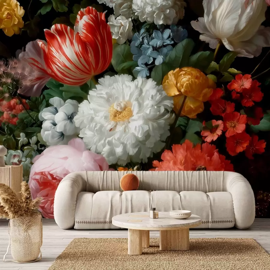 Murale Composition florale luxuriante inspirée d'un jardin printanier w09676