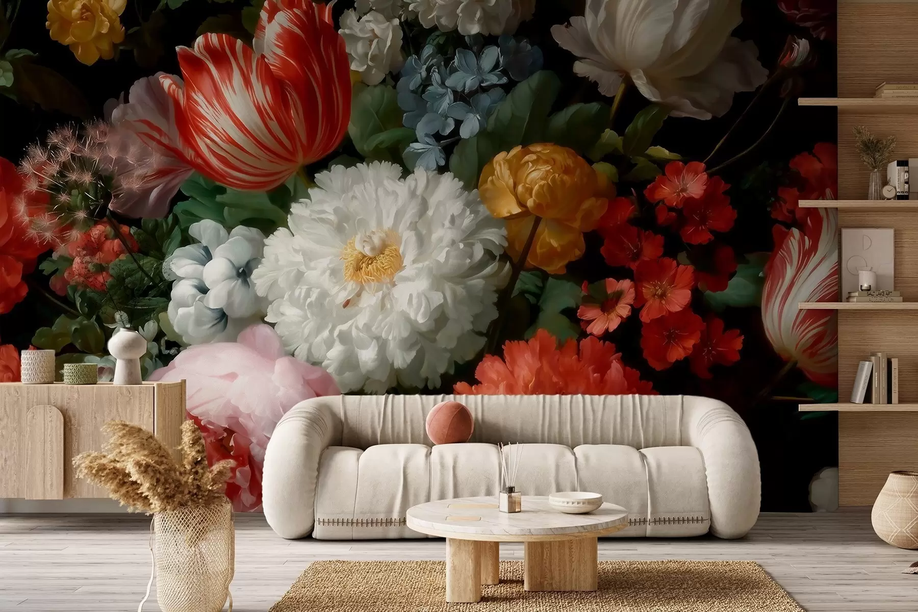 Murale Composition florale luxuriante inspirée d'un jardin printanier w09676