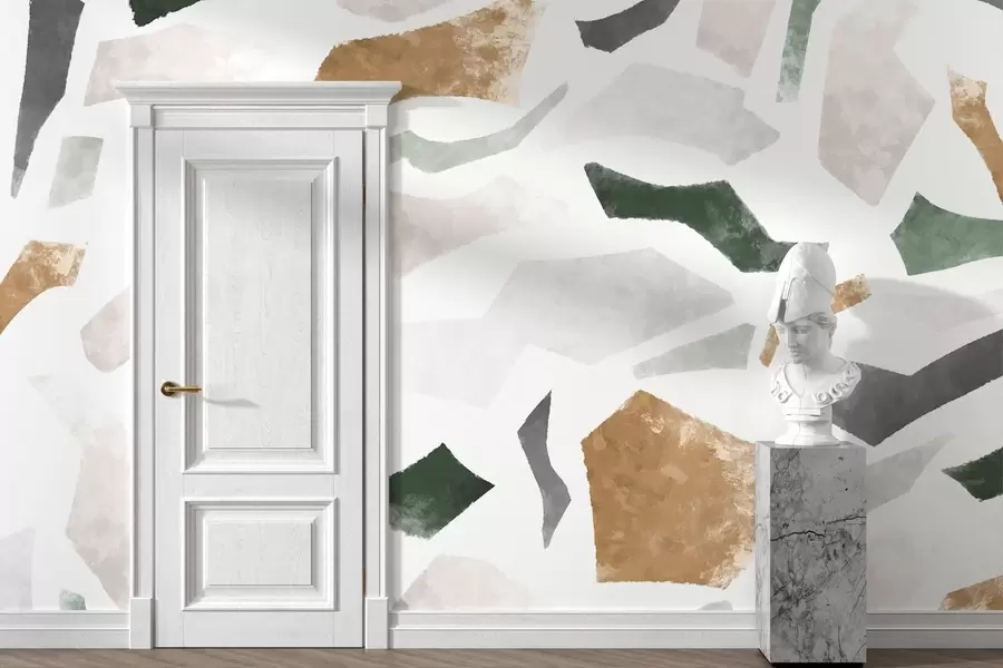 Fototapete Abstrakte, strukturierte Fragmente in Grün- und Beigetönen w05146