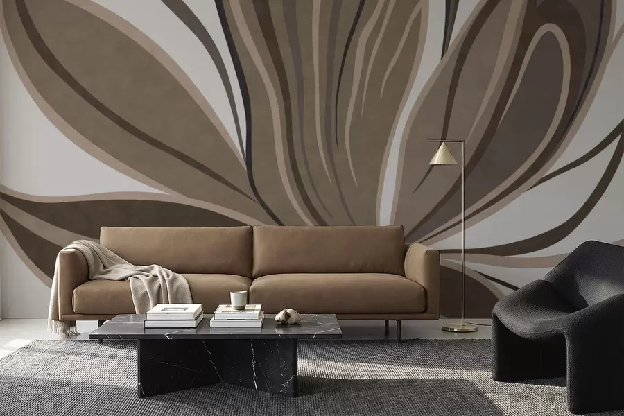 Fototapete Stilisierte Blume mit fließenden Linien in Brauntönen w05147