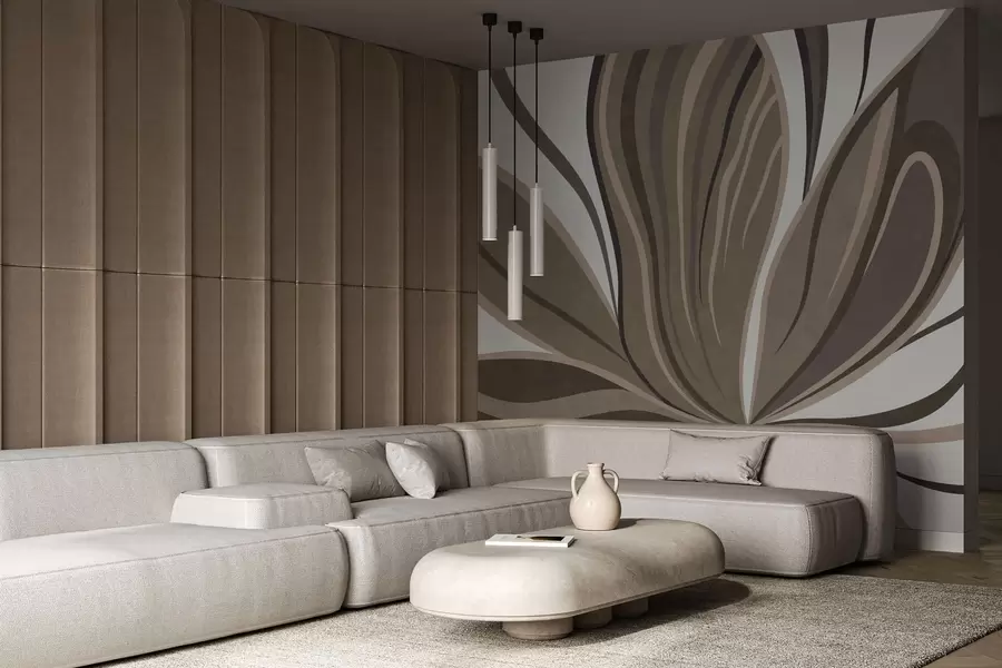 Fototapete Stilisierte Blume mit fließenden Linien in Brauntönen w05147