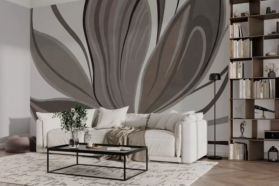 Fototapete Abstrakte Blume mit weichen Linien in Grau- und Beigetönen w05147v1